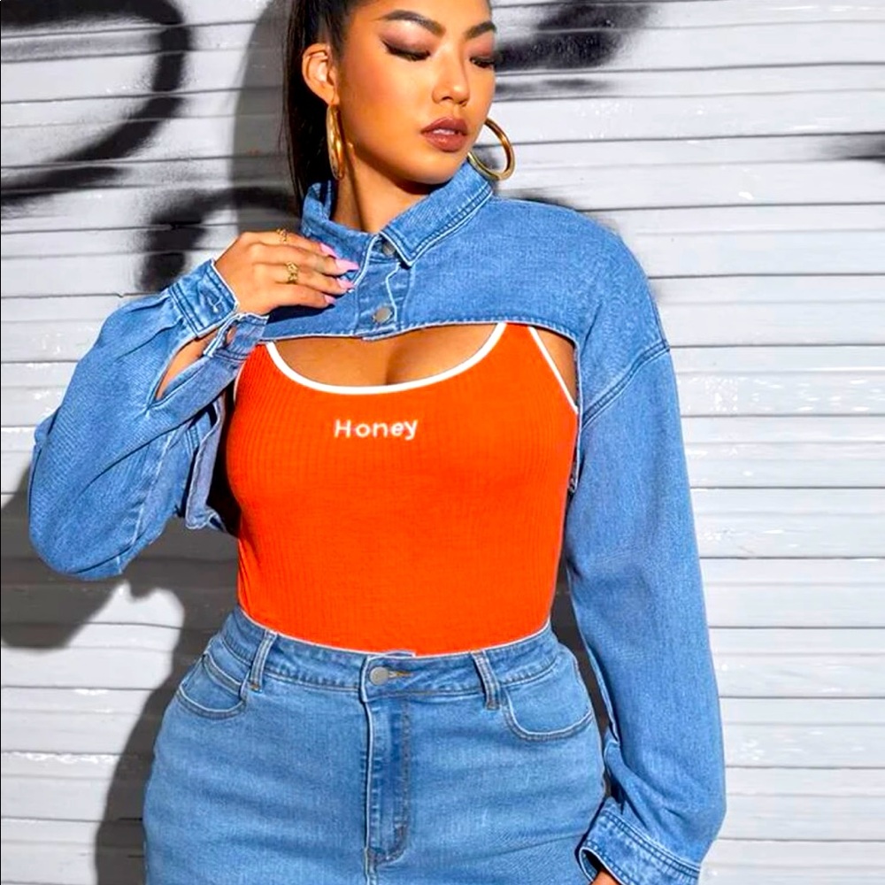 Bottom Front Denim Top w/o cami top